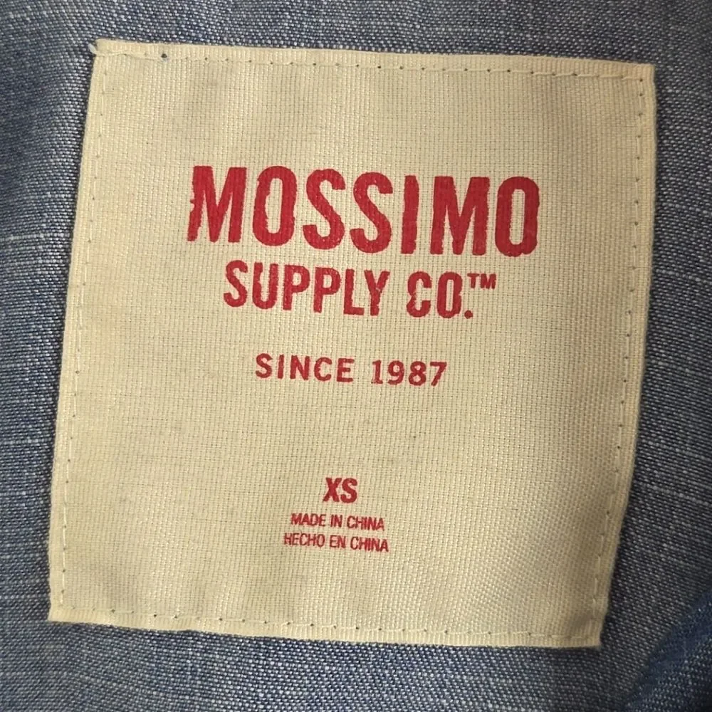 MOSSIMO SUPPLY CO Womens Chambray Denim Bomber Jacket XS Snap Button Pockets EUC